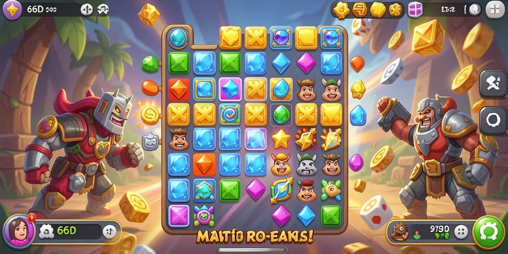 Screenshot gameplay utama 66D dengan permata berwarna-warni.