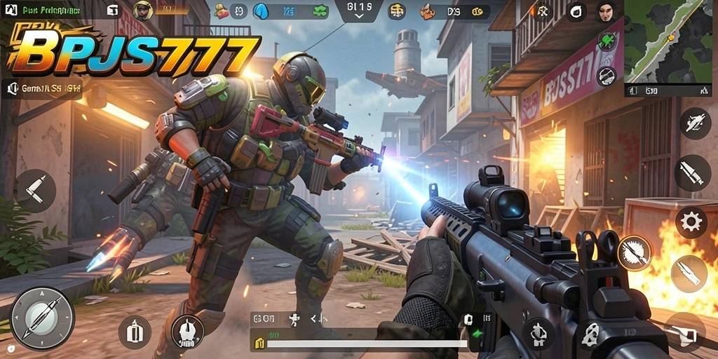 Tangkapan layar gameplay BPJS777 yang menunjukkan aksi tembak-menembak yang intens.