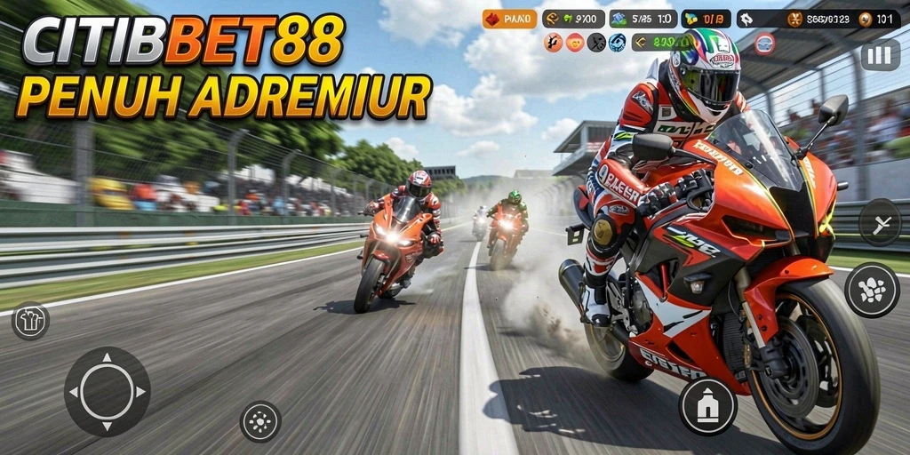 Tampilan gameplay CITIBET88 yang penuh aksi balap motor.