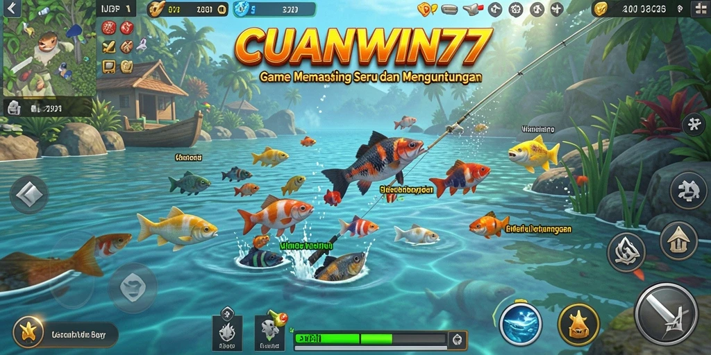 Screenshot menunjukkan gameplay menarik dari CUANWIN77 saat memancing.