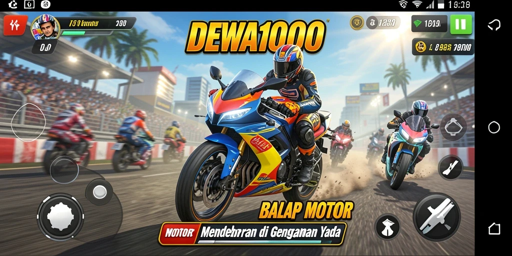 Tampilan gameplay DEWA1000 dengan motor balap yang mendebarkan.