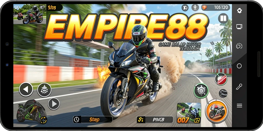 Tampilan gameplay seru dalam EMPIRE88 dengan balapan motor yang mendebarkan.
