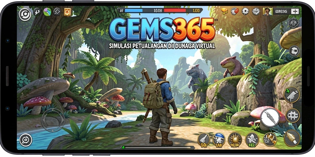 Screenshot gameplay GEMS365 menampilkan atmosfer petualangan yang mendebarkan.