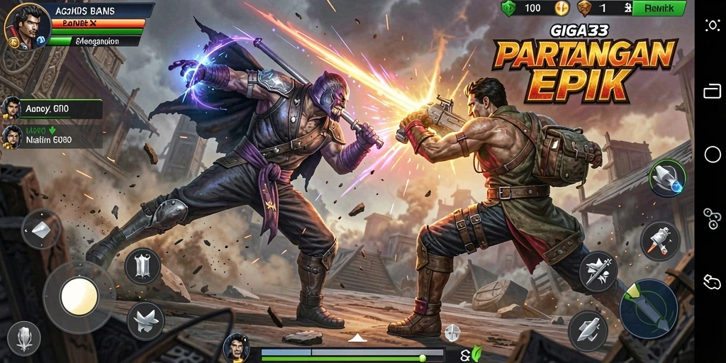Gameplay GIGA33 yang penuh aksi pertarungan seru.