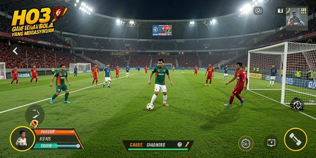Tangkapan layar HO3 menampilkan pertandingan sepak bola yang mendebarkan.