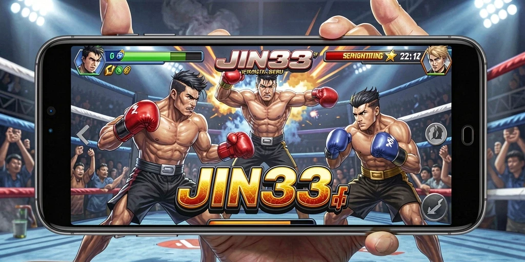 Screenshot gameplay JIN33 menampilkan aksi pertarungan yang intens dan karakter beragam.