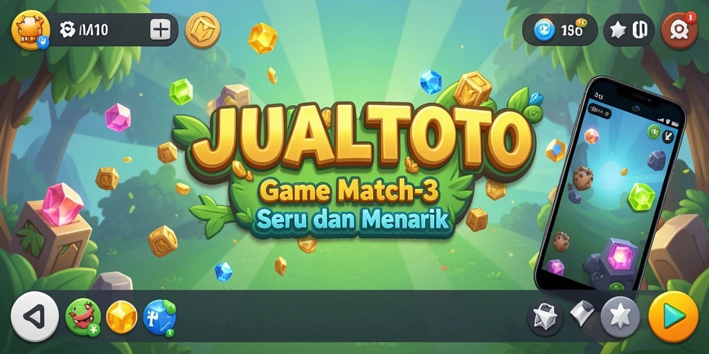 Tampilan gameplay seru JUALTOTO dengan tantangan Match-3 yang menarik.