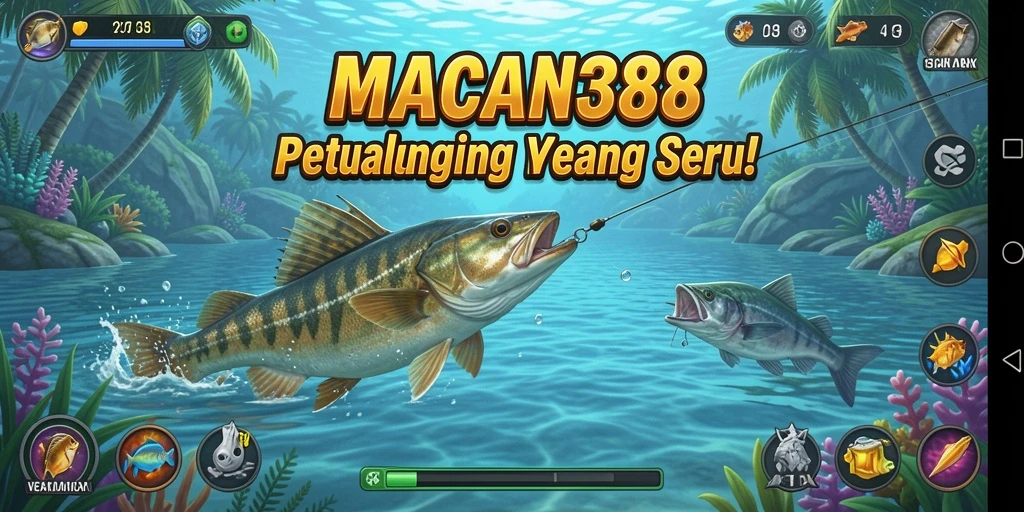 Tampilkan gameplay seru dalam menangkap ikan di laut.
