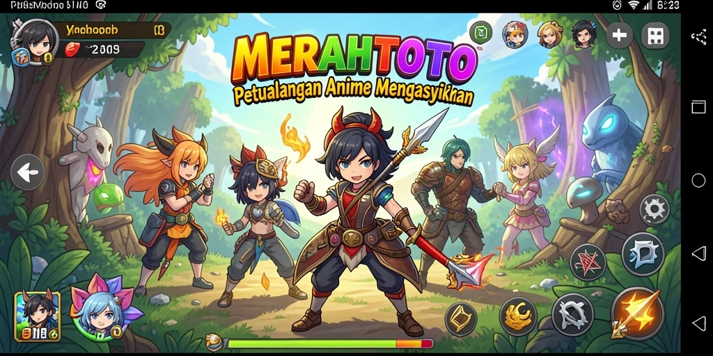 Screenshot gameplay MERAHTOTO menampilkan pertempuran karakter anime.