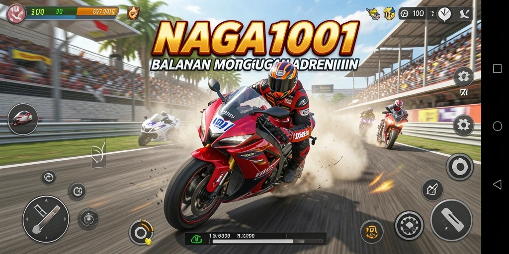 Tampilan gameplay NAGA1001 dengan balapan motor yang mendebarkan.