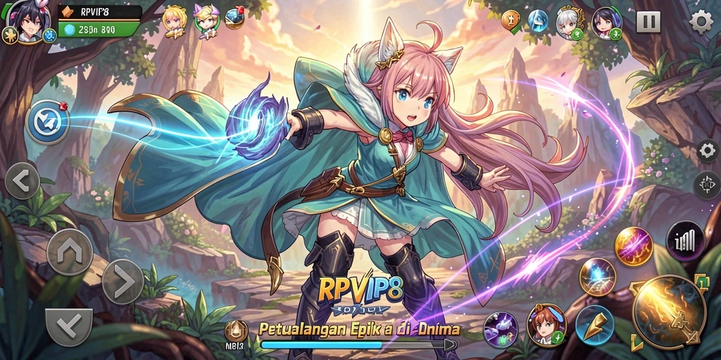 Tampilan menarik dari gameplay RPVIP8 dengan karakter anime yang beraksi.