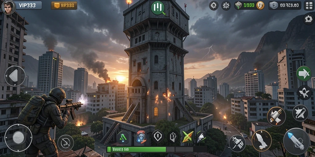 Screenshot utama menunjukkan pertempuran mendebarkan dalam permainan Tower Defense.